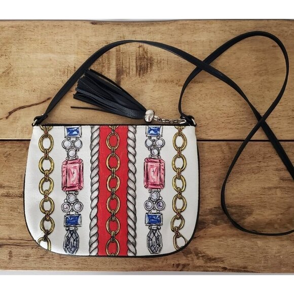 Brighton Love Chain Jewels Crossbody Canvas Purse w/ Black Tassel Zipper Pull - Picture 3 of 10